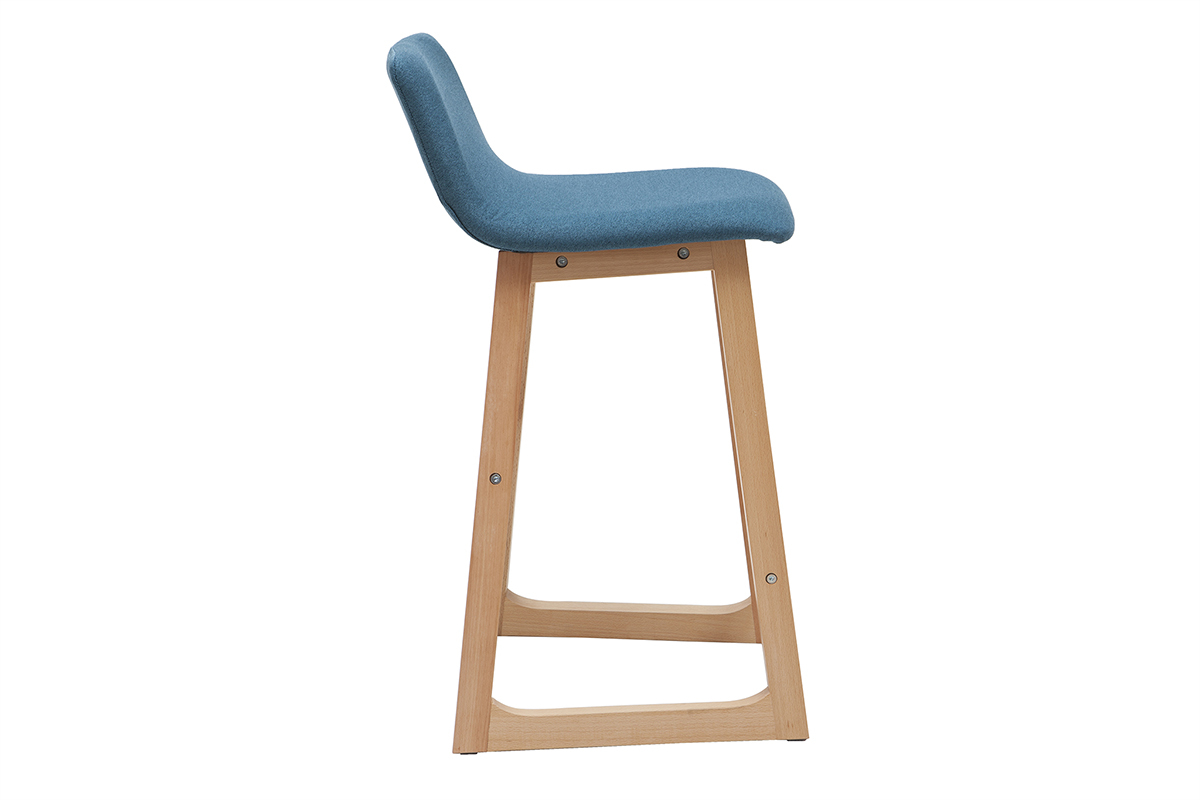Taburetes de bar madera clara y tejido azul petrleo lote de 2 OSAKA