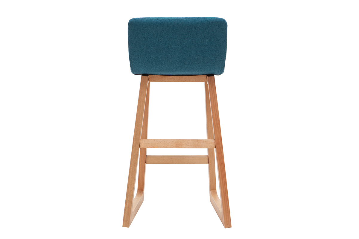 Taburetes de bar madera clara y tejido azul petrleo lote de 2 OSAKA