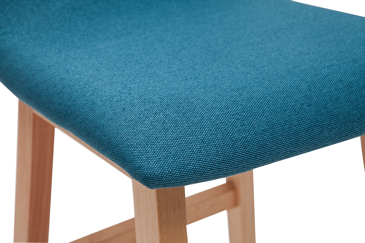 Taburetes de bar madera clara y tejido azul petrleo lote de 2 OSAKA