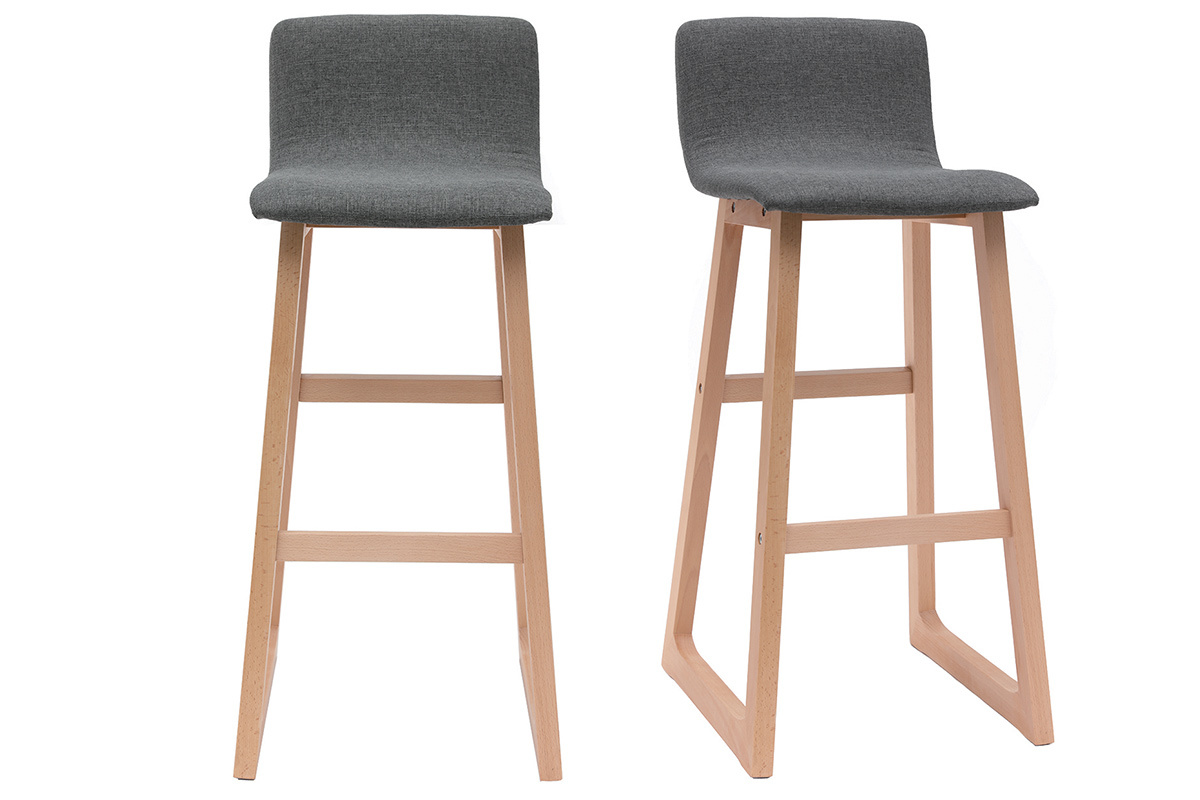 Taburetes de bar madera clara y tejido gris 72cm lote de 2 OSAKA