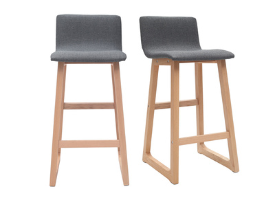 Taburetes de bar madera clara y tejido gris lote de 2 OSAKA