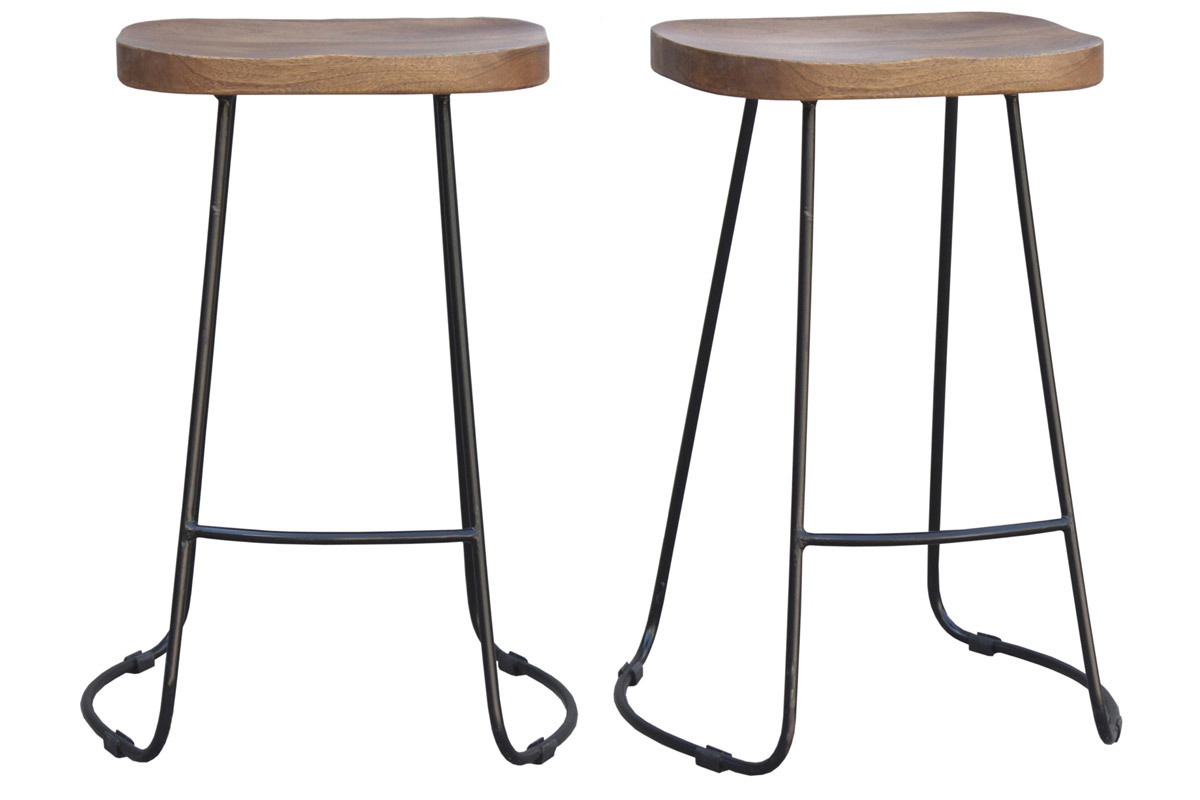 Taburetes de bar mango y metal 65 cm (lote de 2) RUNKO