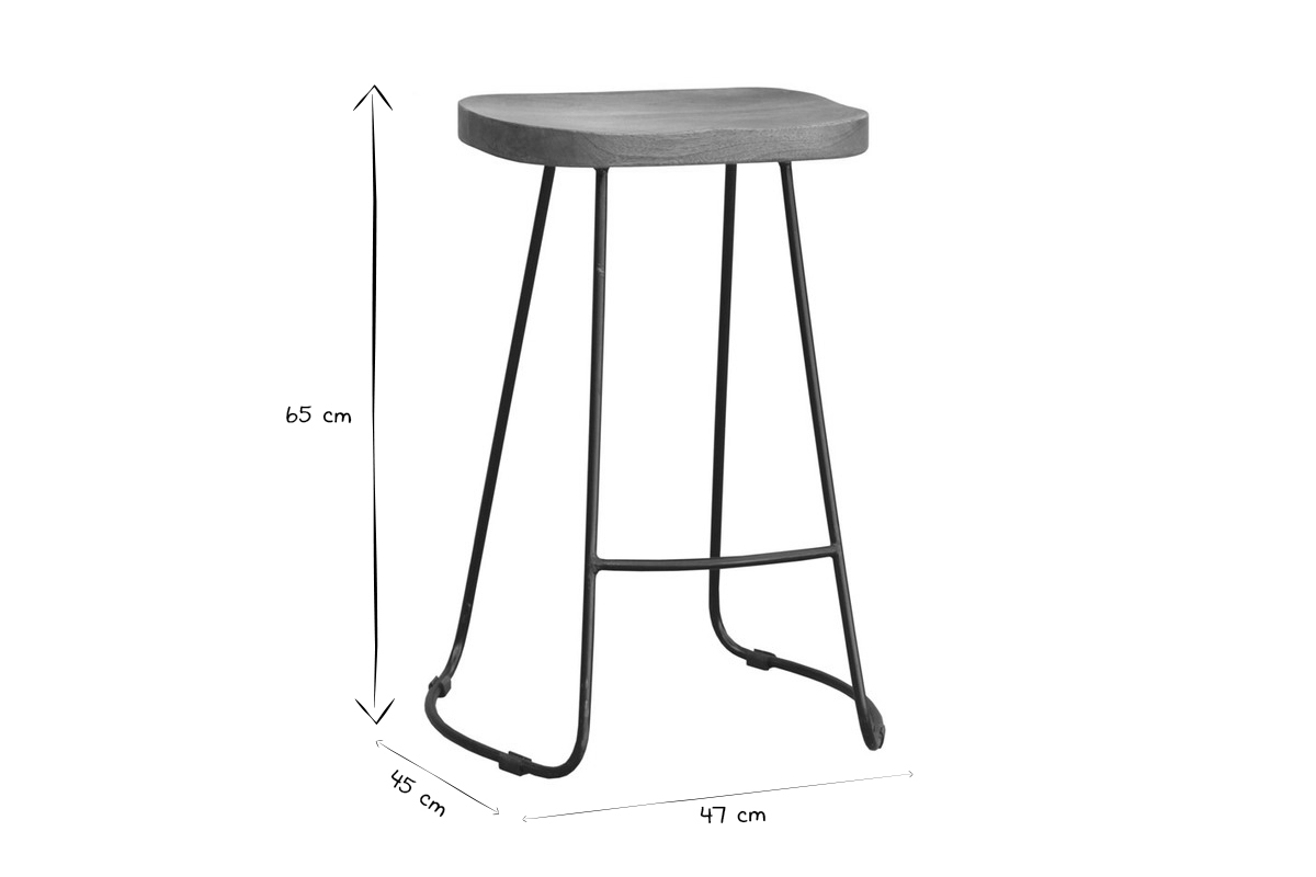 Taburetes de bar mango y metal 65 cm (lote de 2) RUNKO