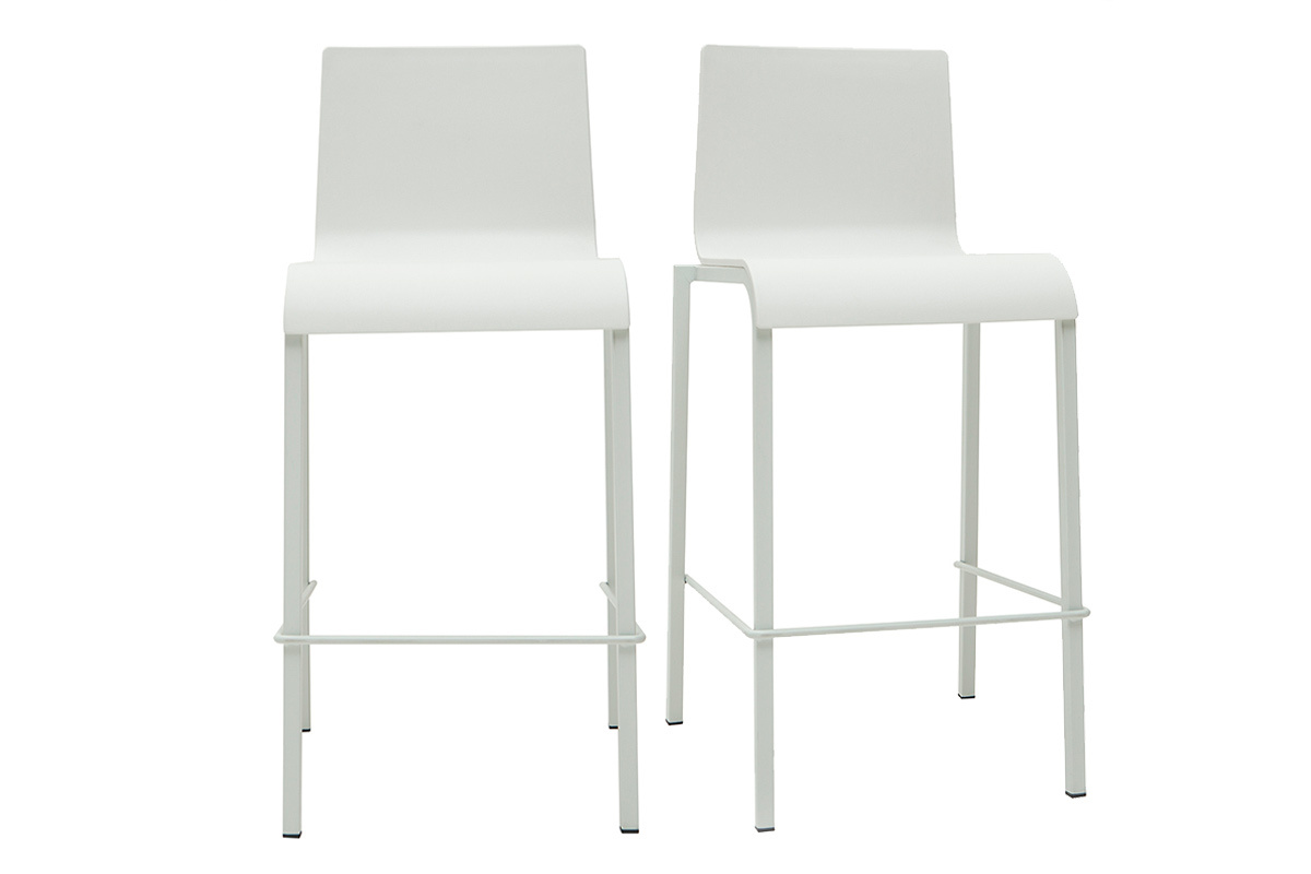 Taburetes de bar modenros apilables blancos A65 cm (lote de 2) KUPA