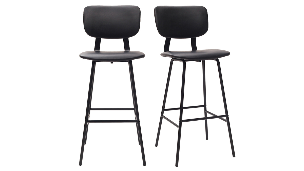 Taburetes de bar moderno negro con patas metal 75 cm (lote de 2) LAB