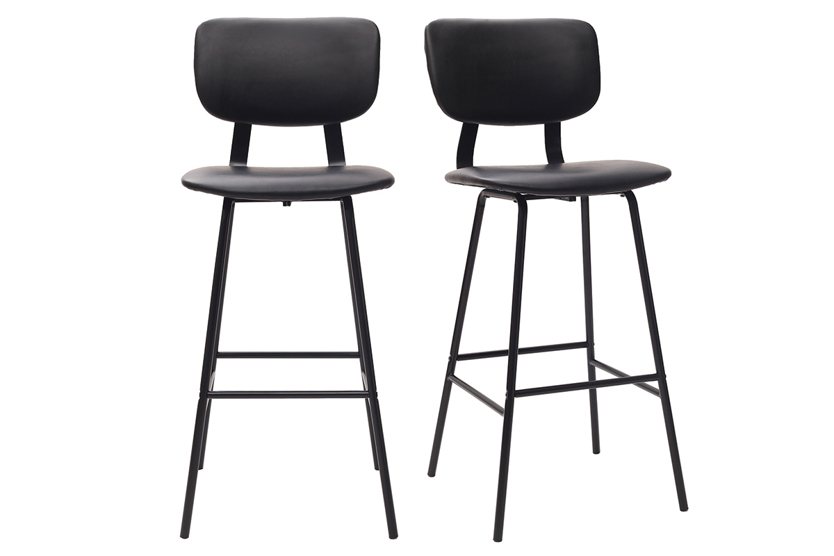 Taburetes de bar moderno negro con patas metal 75 cm (lote de 2) LAB