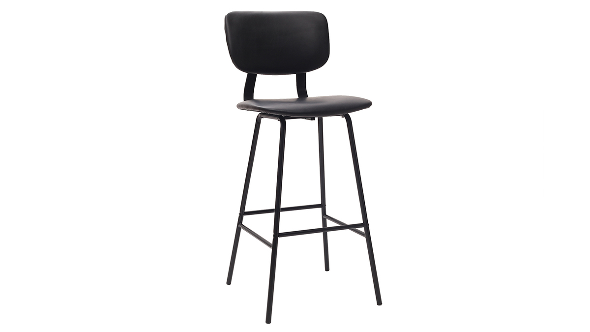 Taburetes de bar moderno negro con patas metal 75 cm (lote de 2) LAB