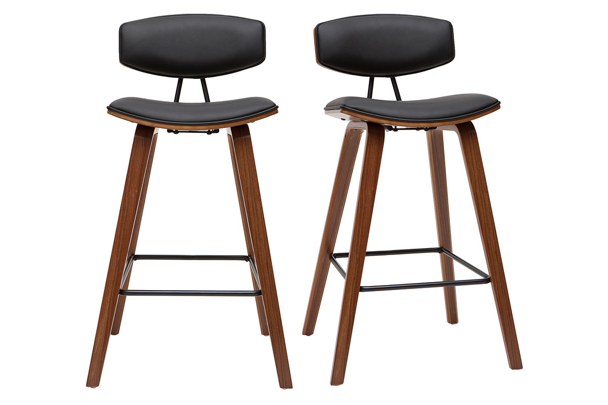 Taburetes de bar moderno negro y madera oscura A69 cm (lote de 2) VASCO