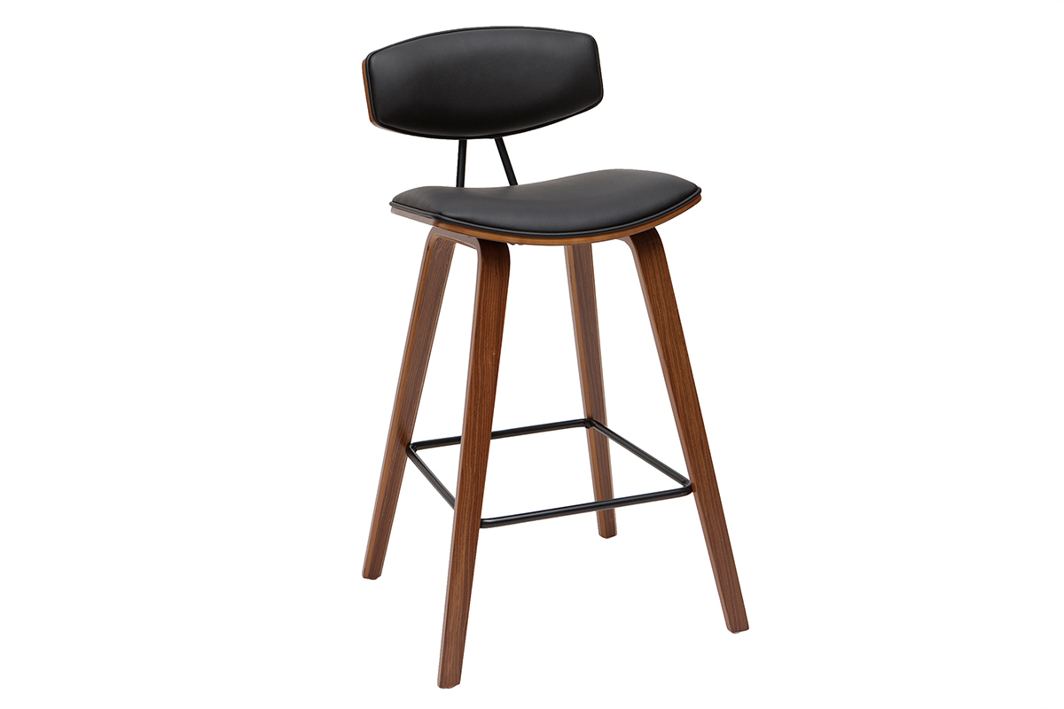 Taburetes de bar moderno negro y madera oscura A69 cm (lote de 2) VASCO