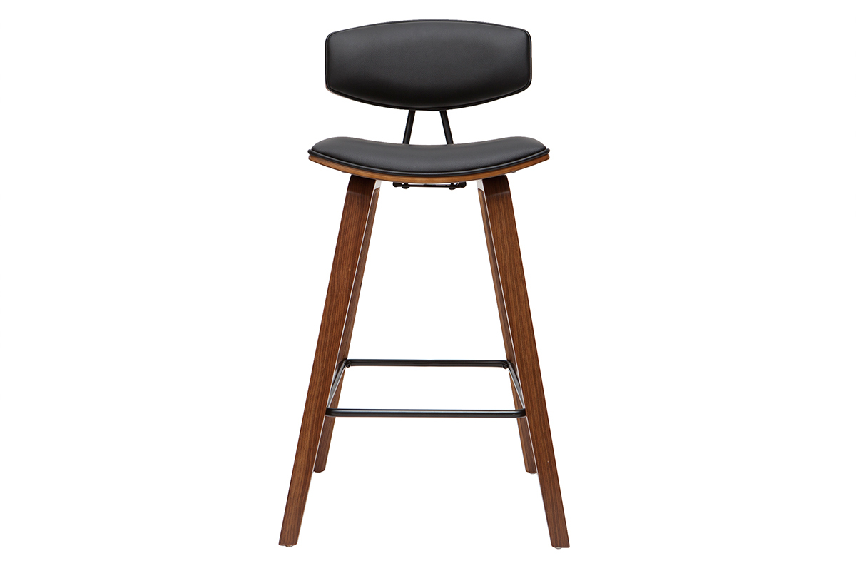 Taburetes de bar moderno negro y madera oscura A69 cm (lote de 2) VASCO