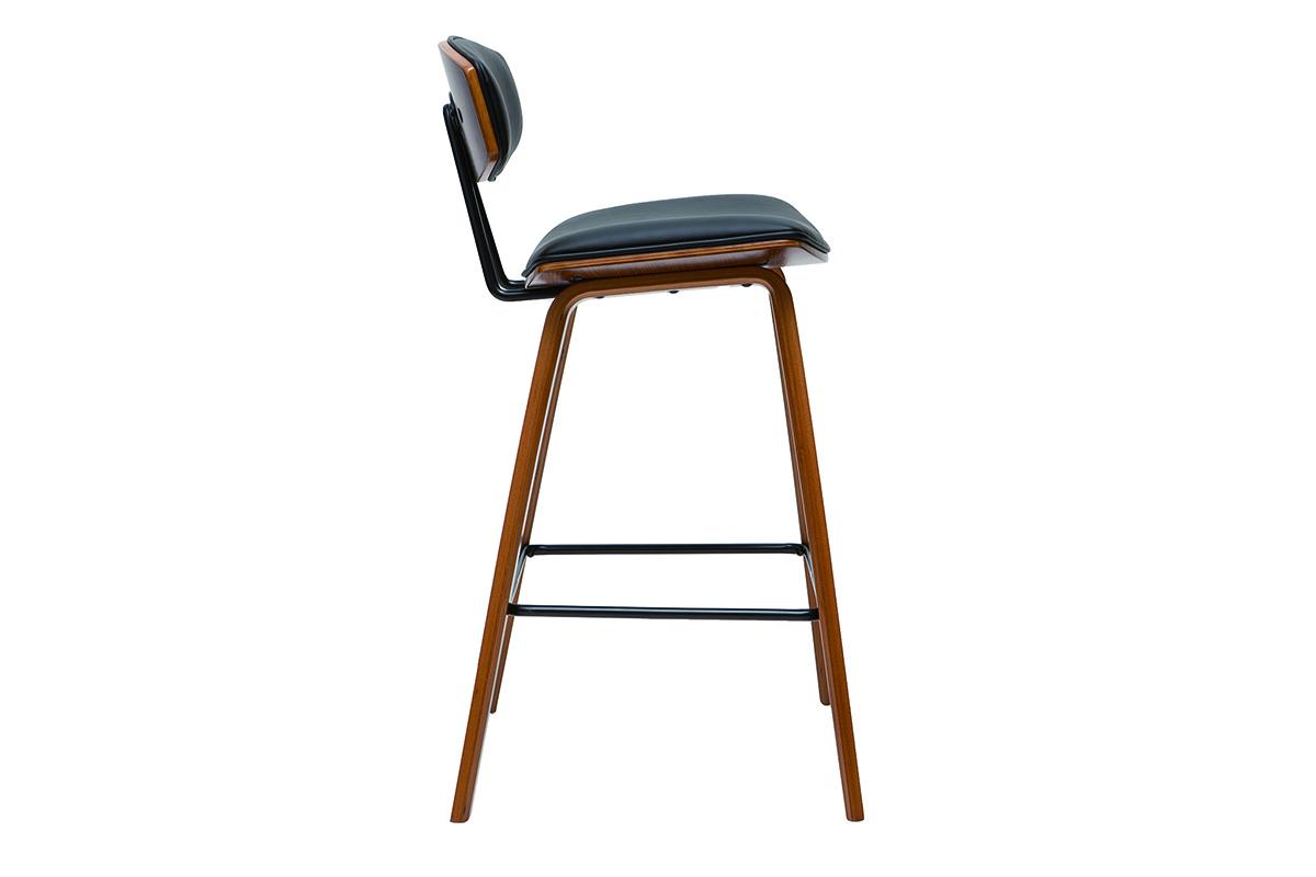 Taburetes de bar moderno negro y madera oscura A69 cm (lote de 2) VASCO