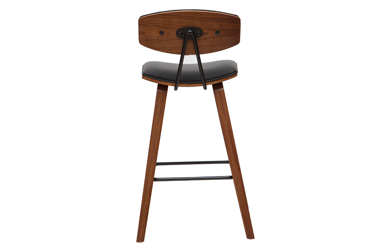 Taburetes de bar moderno negro y madera oscura A69 cm (lote de 2) VASCO
