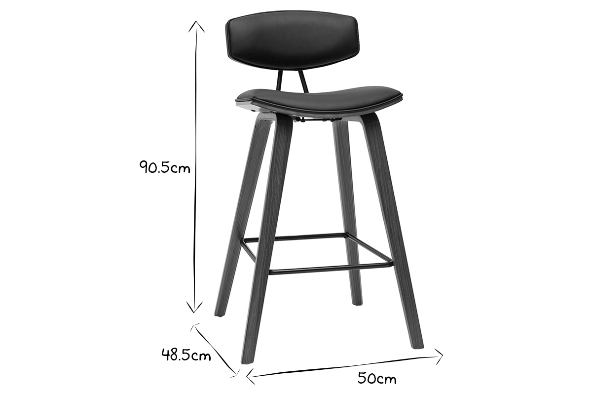 Taburetes de bar moderno negro y madera oscura A69 cm (lote de 2) VASCO