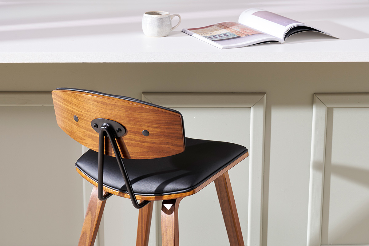 Taburetes de bar moderno negro y madera oscura A69 cm (lote de 2) VASCO