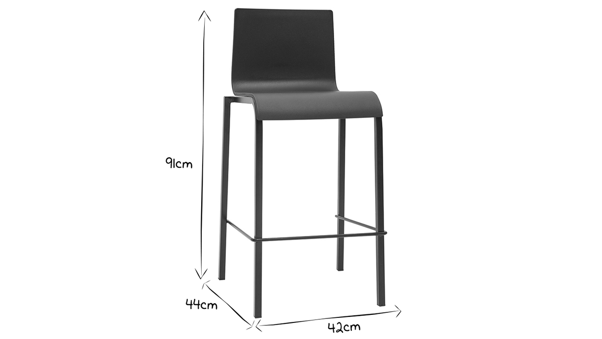 Taburetes de bar modernos apilables negros A65 cm (lote de 2) KUPA