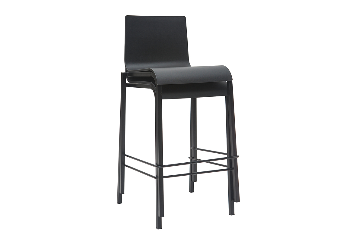 Taburetes de bar modernos apilables negros A65 cm (lote de 2) KUPA