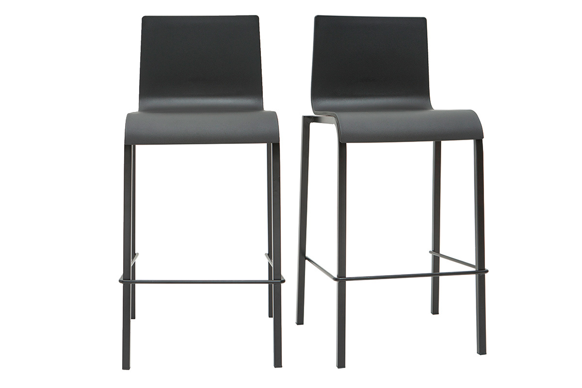 Taburetes de bar modernos apilables negros A65 cm (lote de 2) KUPA