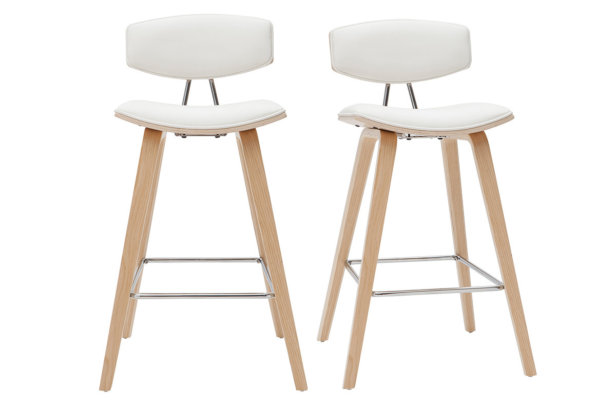 Taburetes de bar modernos blanco y madera clar A69 cm (lote de 2) VASCO