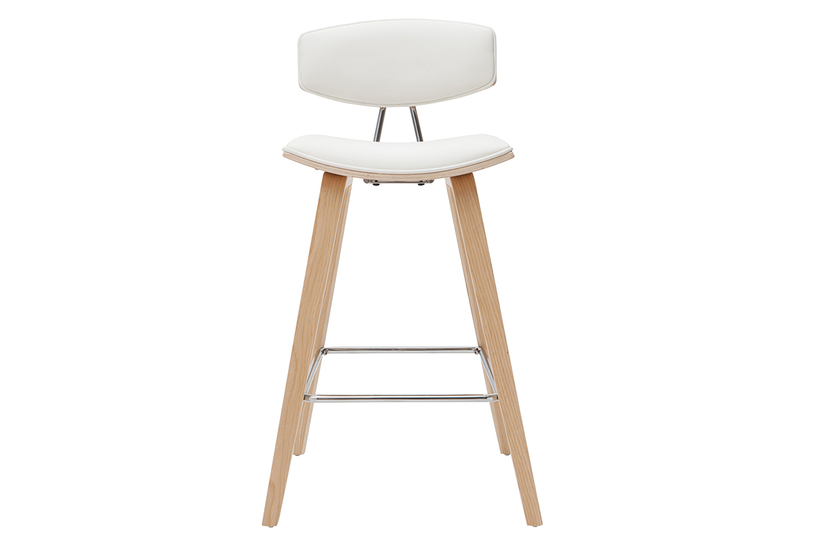 Taburetes de bar modernos blanco y madera clar A69 cm (lote de 2) VASCO