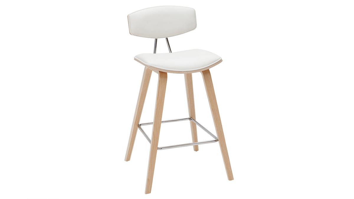 Taburetes de bar modernos blanco y madera clar A69 cm (lote de 2) VASCO