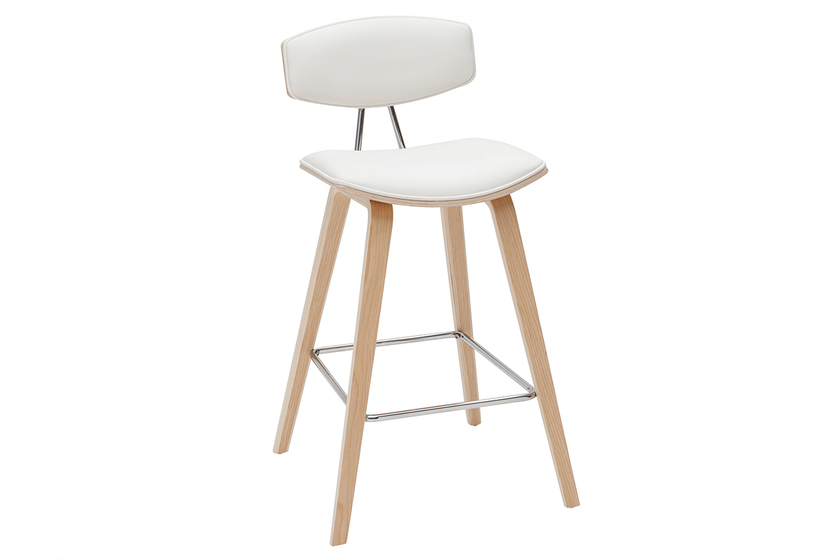 Taburetes de bar modernos blanco y madera clar A69 cm (lote de 2) VASCO