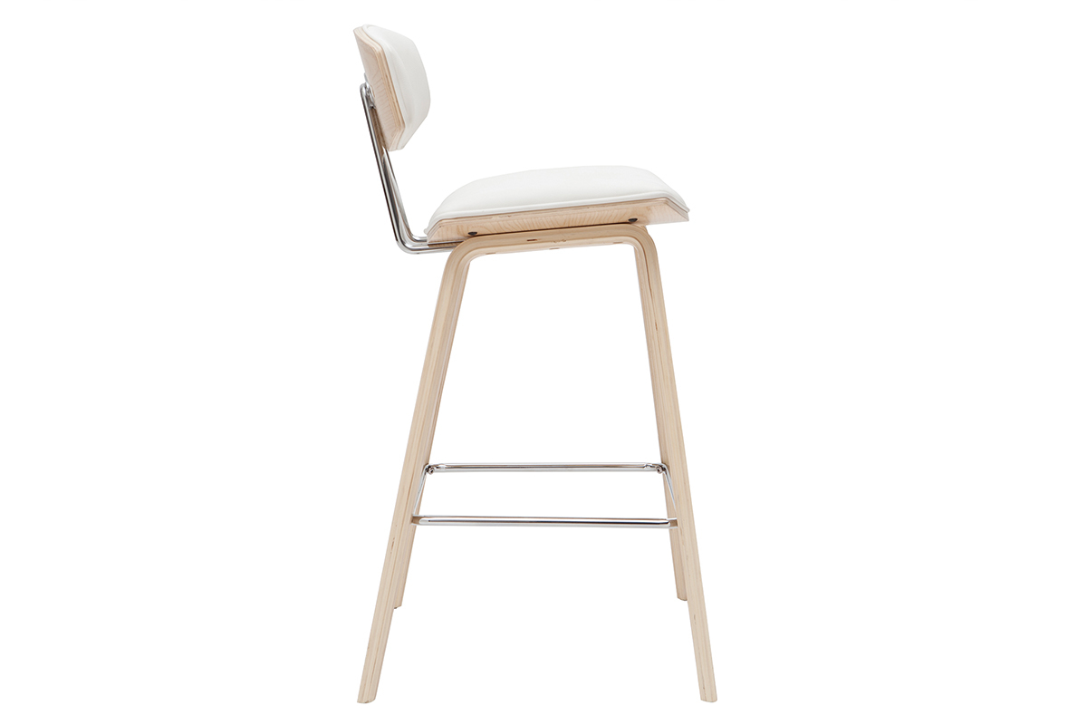 Taburetes de bar modernos blanco y madera clar A69 cm (lote de 2) VASCO