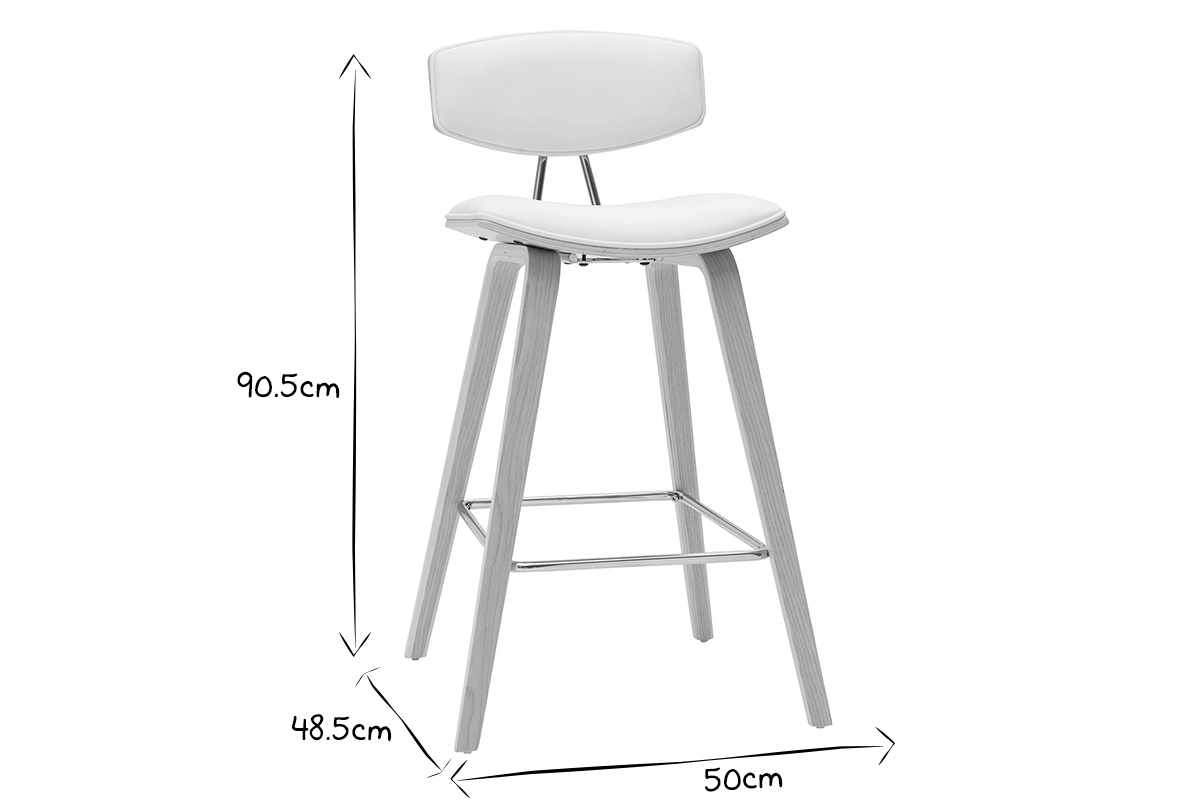 Taburetes de bar modernos blanco y madera clar A69 cm (lote de 2) VASCO