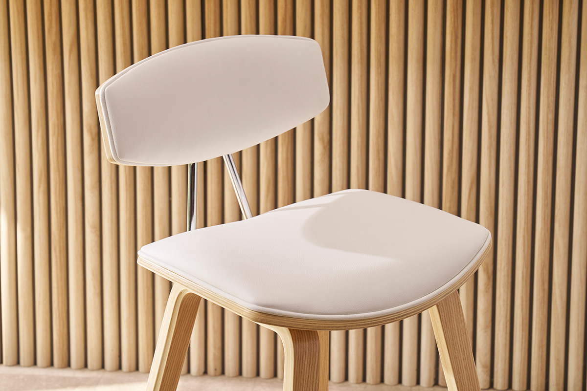 Taburetes de bar modernos blanco y madera clar A69 cm (lote de 2) VASCO