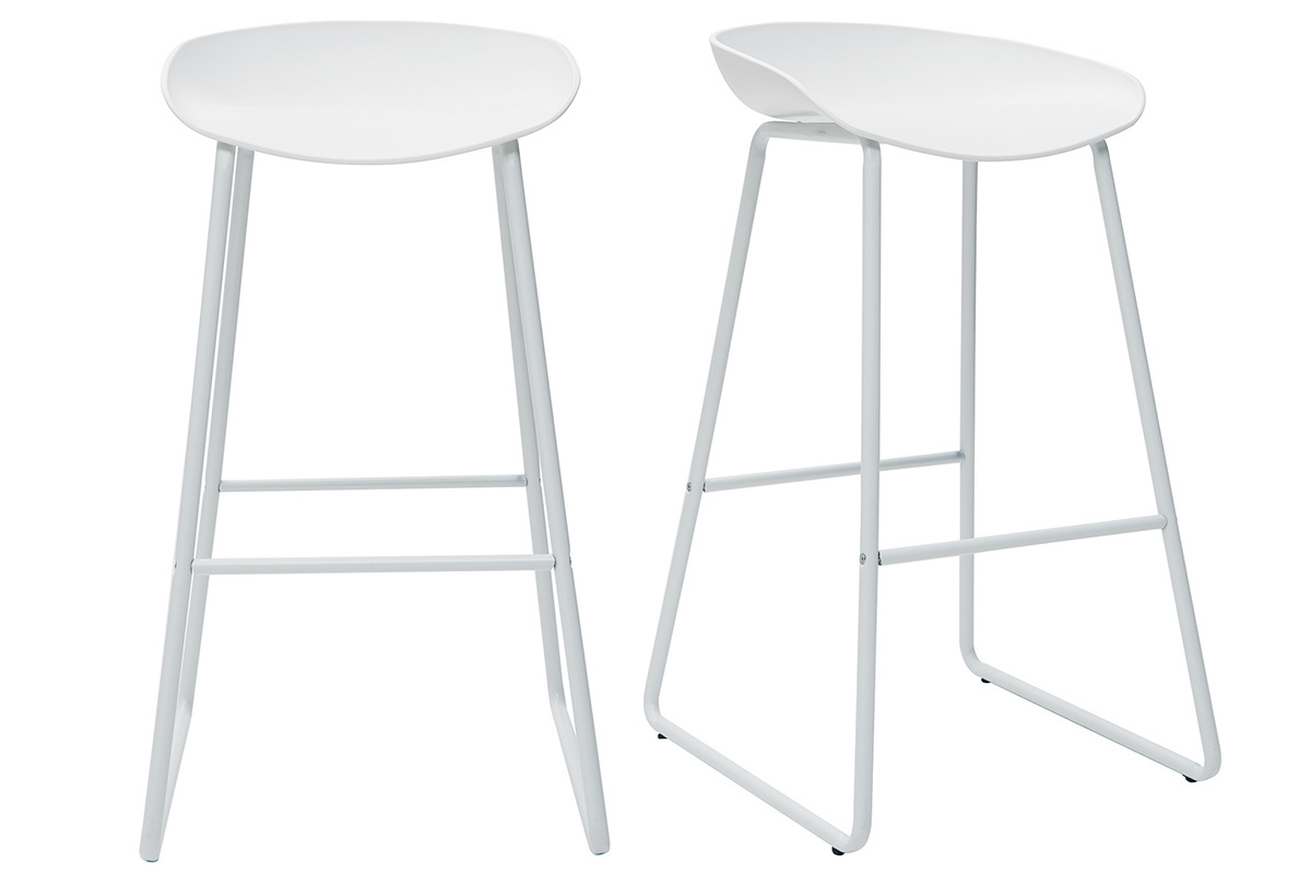 Taburetes de bar modernos blancos con patas en metal (lote de 2) PEBBLE