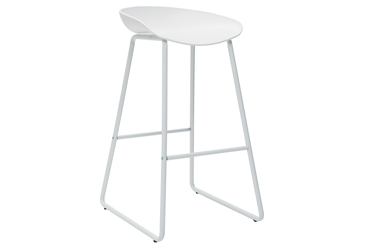 Taburetes de bar modernos blancos con patas en metal (lote de 2) PEBBLE