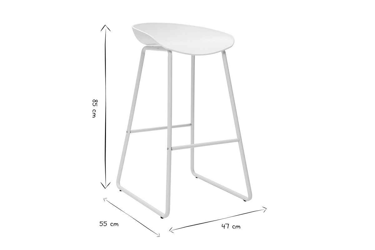 Taburetes de bar modernos blancos con patas en metal (lote de 2) PEBBLE