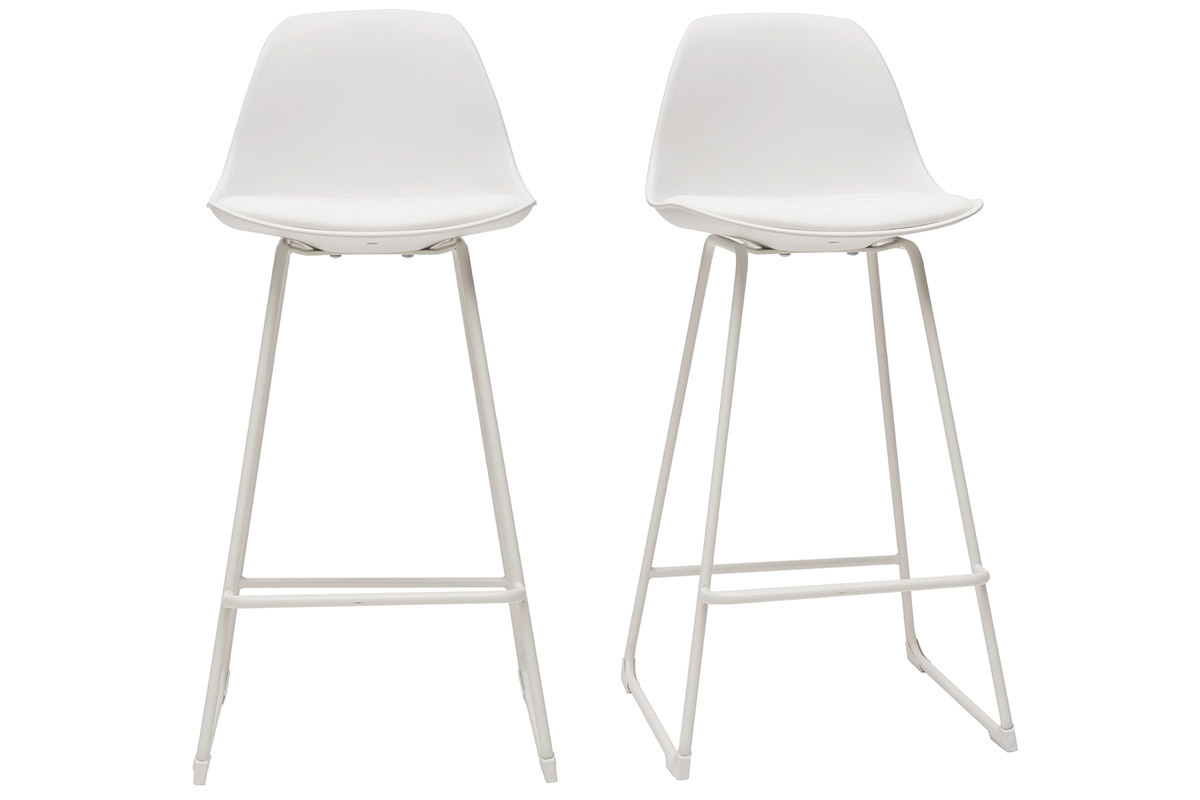 Taburetes de bar modernos blancos patas metal 66 cm (lote de 2) FRANZ