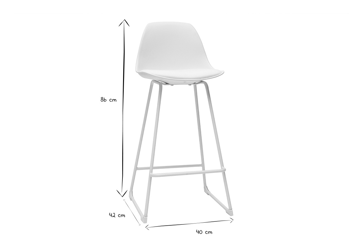 Taburetes de bar modernos blancos patas metal 66 cm (lote de 2) FRANZ
