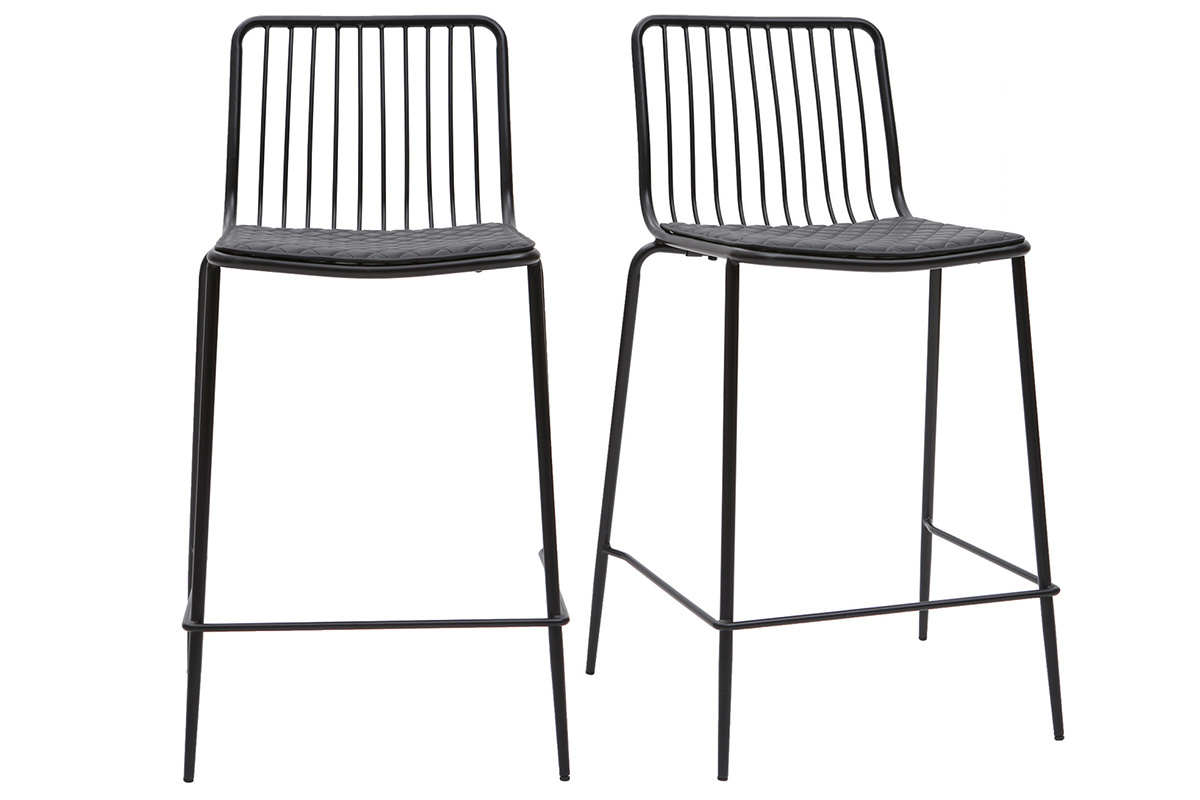 Taburetes de bar modernos en metal negro con cojn 65 cm (lote de 2) FEELING