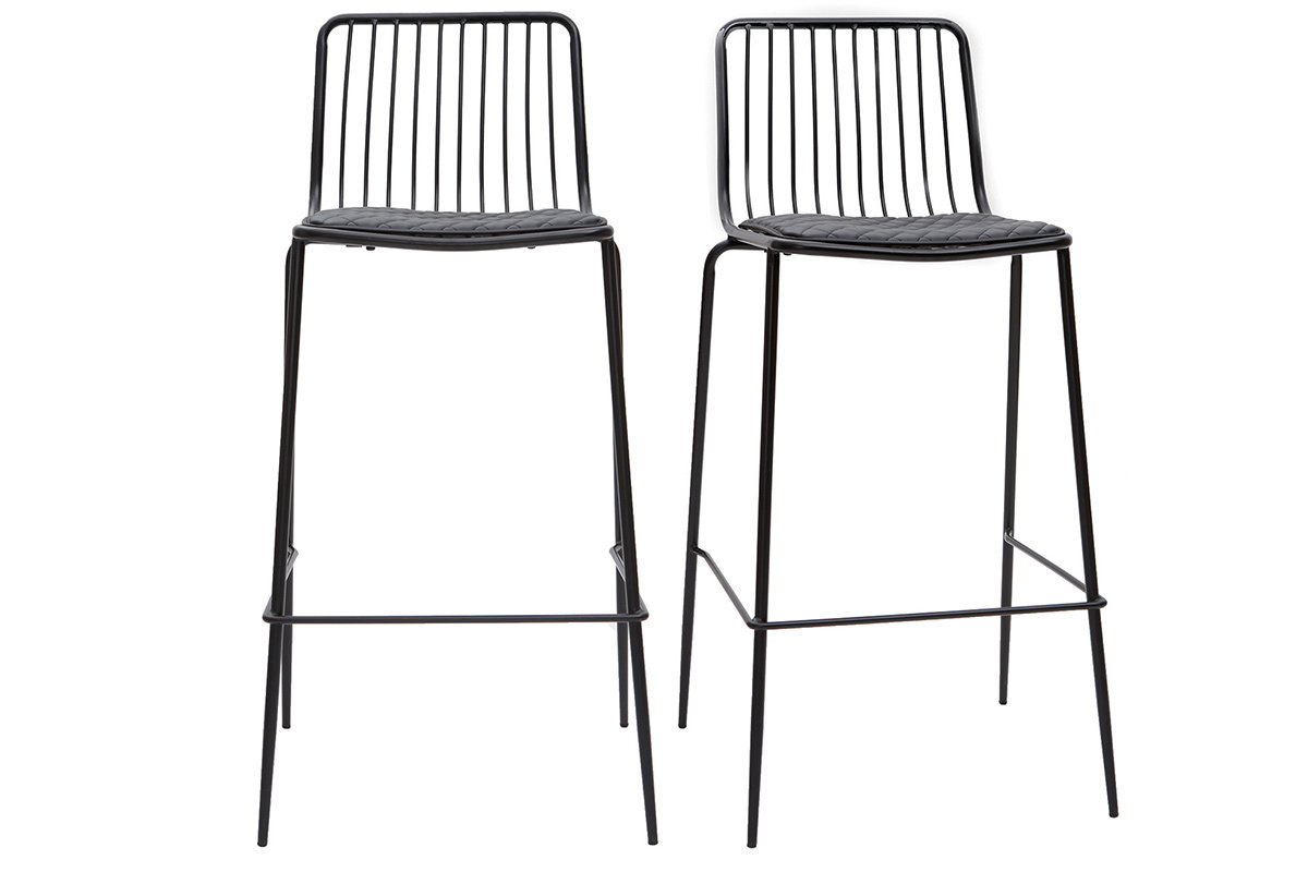 Taburetes de bar modernos en metal negro con cojn 75 cm (lote de 2) FEELING