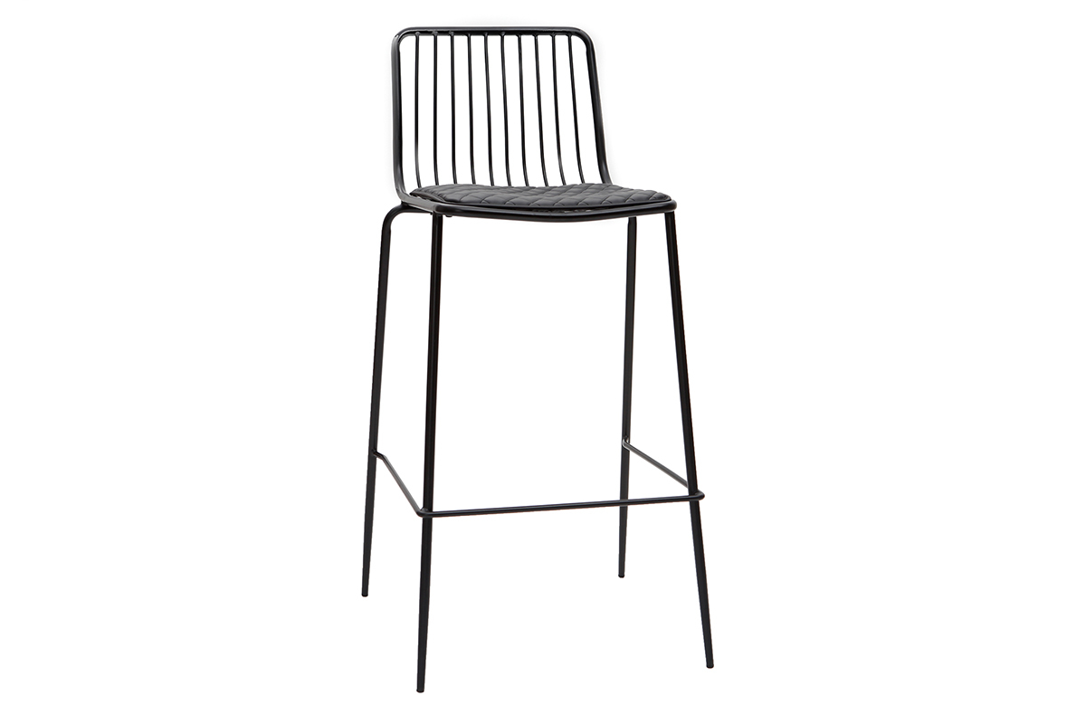 Taburetes de bar modernos en metal negro con cojn 75 cm (lote de 2) FEELING