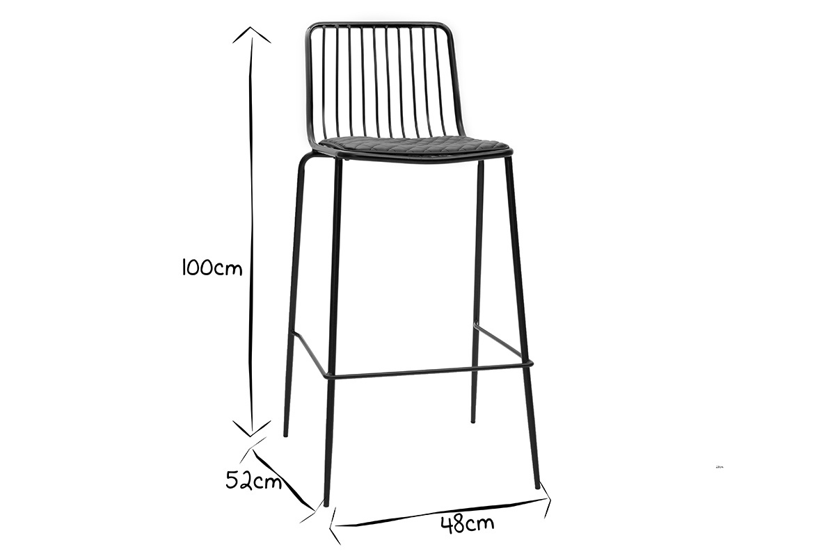 Taburetes de bar modernos en metal negro con cojn 75 cm (lote de 2) FEELING