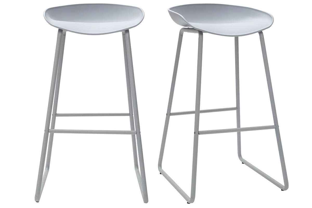 Taburetes de bar modernos grises con patas en metal (lote de 2) PEBBLE