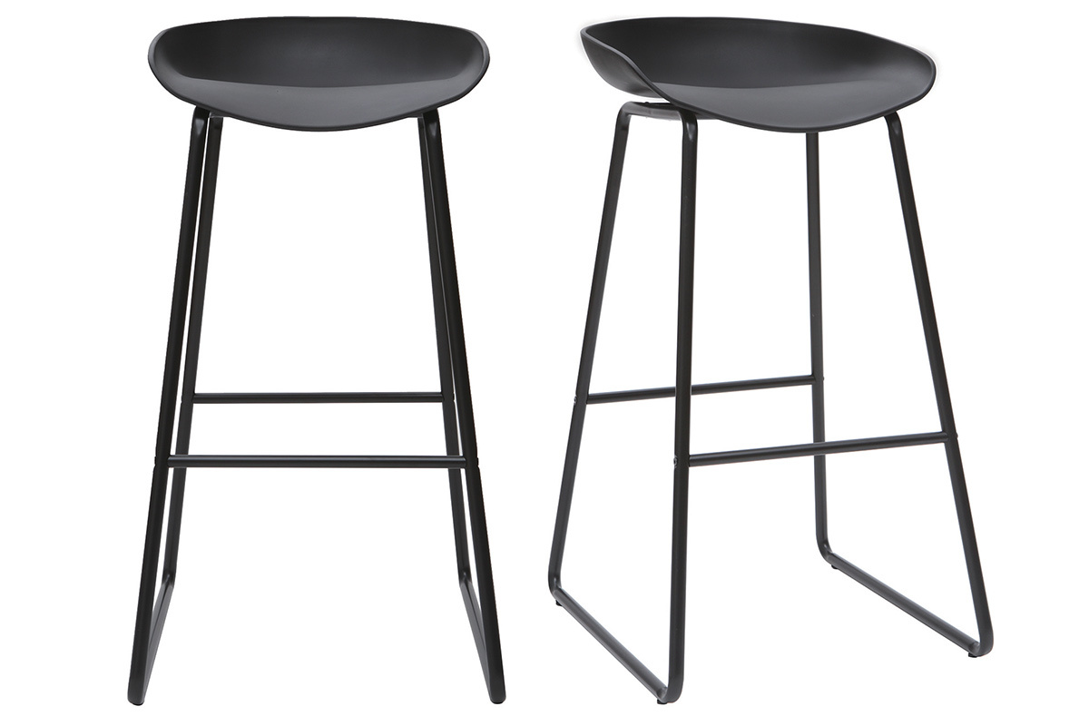 Taburetes de bar modernos negros con patas en metal (lote de 2) PEBBLE