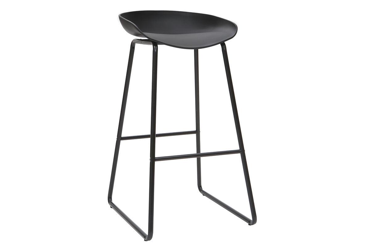 Taburetes de bar modernos negros con patas en metal (lote de 2) PEBBLE