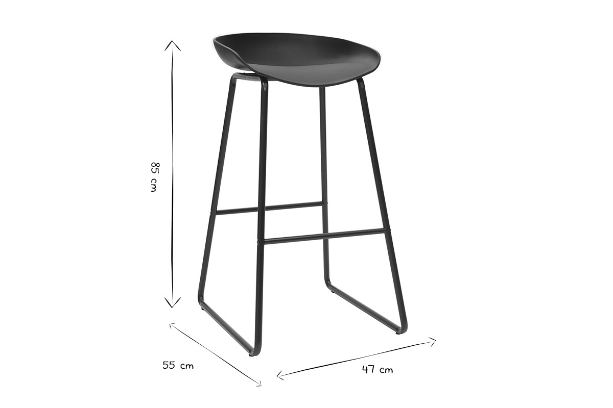 Taburetes de bar modernos negros con patas en metal (lote de 2) PEBBLE