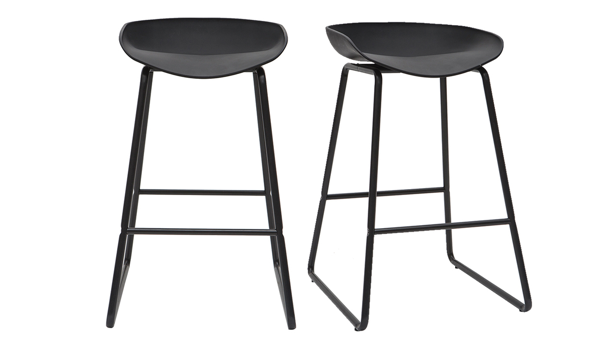 Taburetes de bar modernos negros con patas en metal 65 cm (lote de 2) PEBBLE