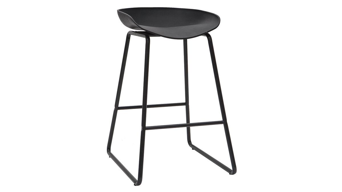 Taburetes de bar modernos negros con patas en metal 65 cm (lote de 2) PEBBLE