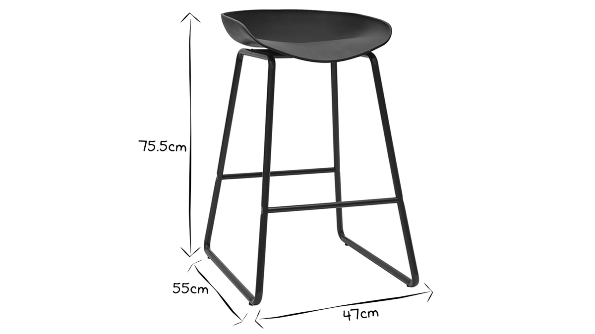 Taburetes de bar modernos negros con patas en metal 65 cm (lote de 2) PEBBLE