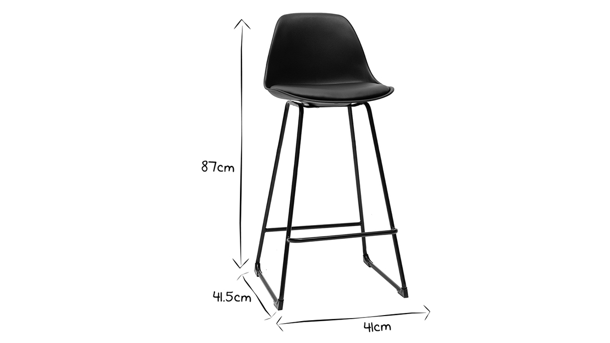 Taburetes de bar modernos negros patas metal 65 cm (lote de 2) FRANZ