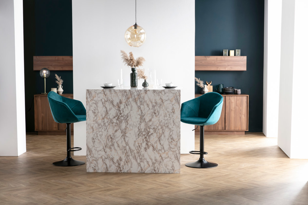 Taburetes de bar modernos regulables terciopelo azul petrleo (lote de 2) TAYA