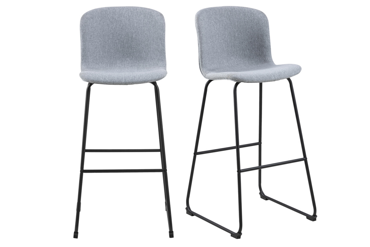 Taburetes de bar modernos tejido gris claro y metal negro 75 cm (lote de 2) STORY