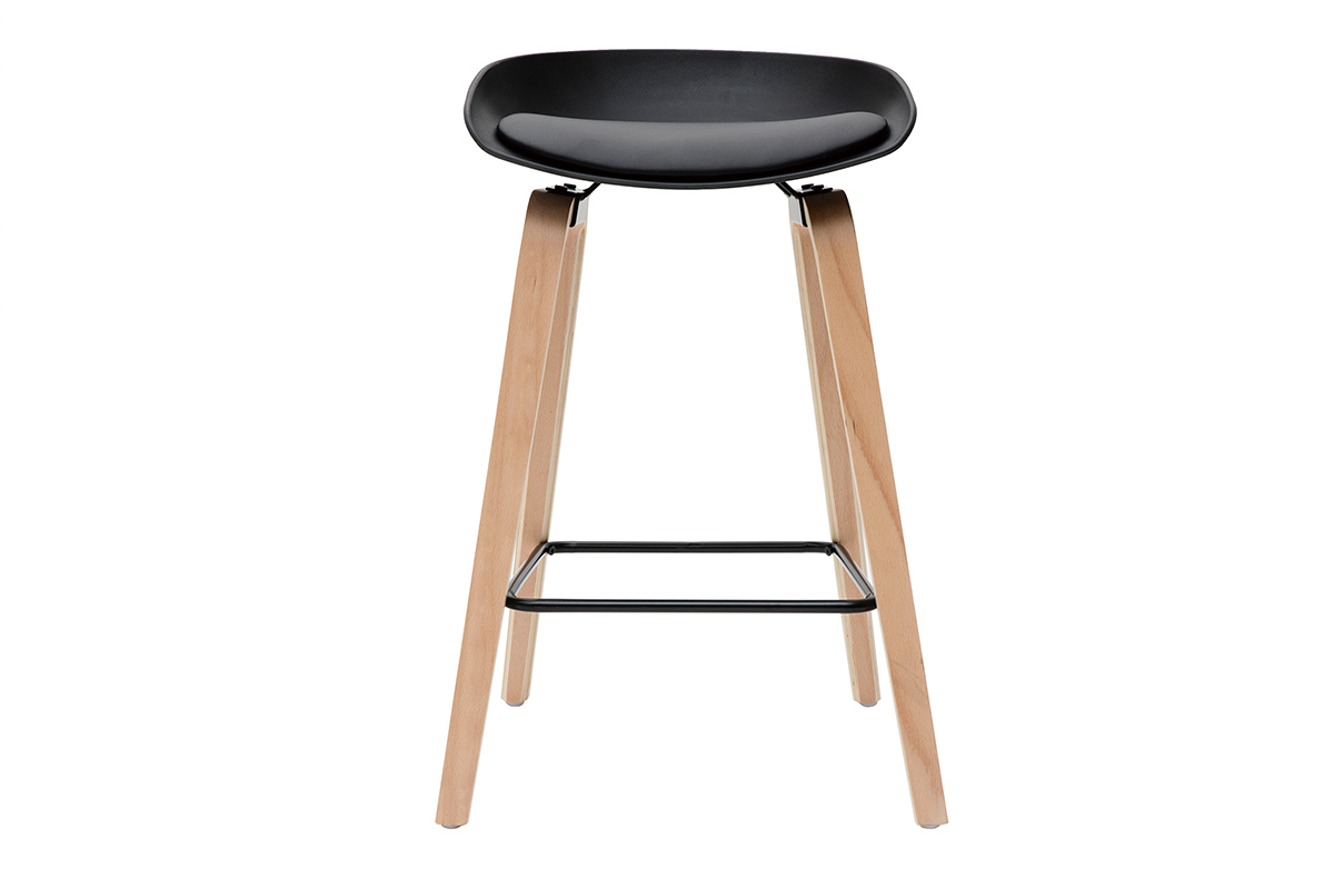 Taburetes de bar negro y patas madera 65 cm (lote de 2) LINO