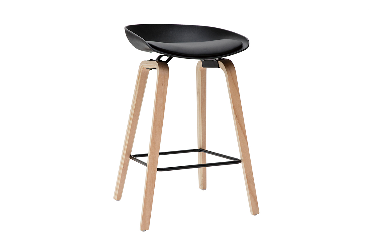 Taburetes de bar negro y patas madera 65 cm (lote de 2) LINO