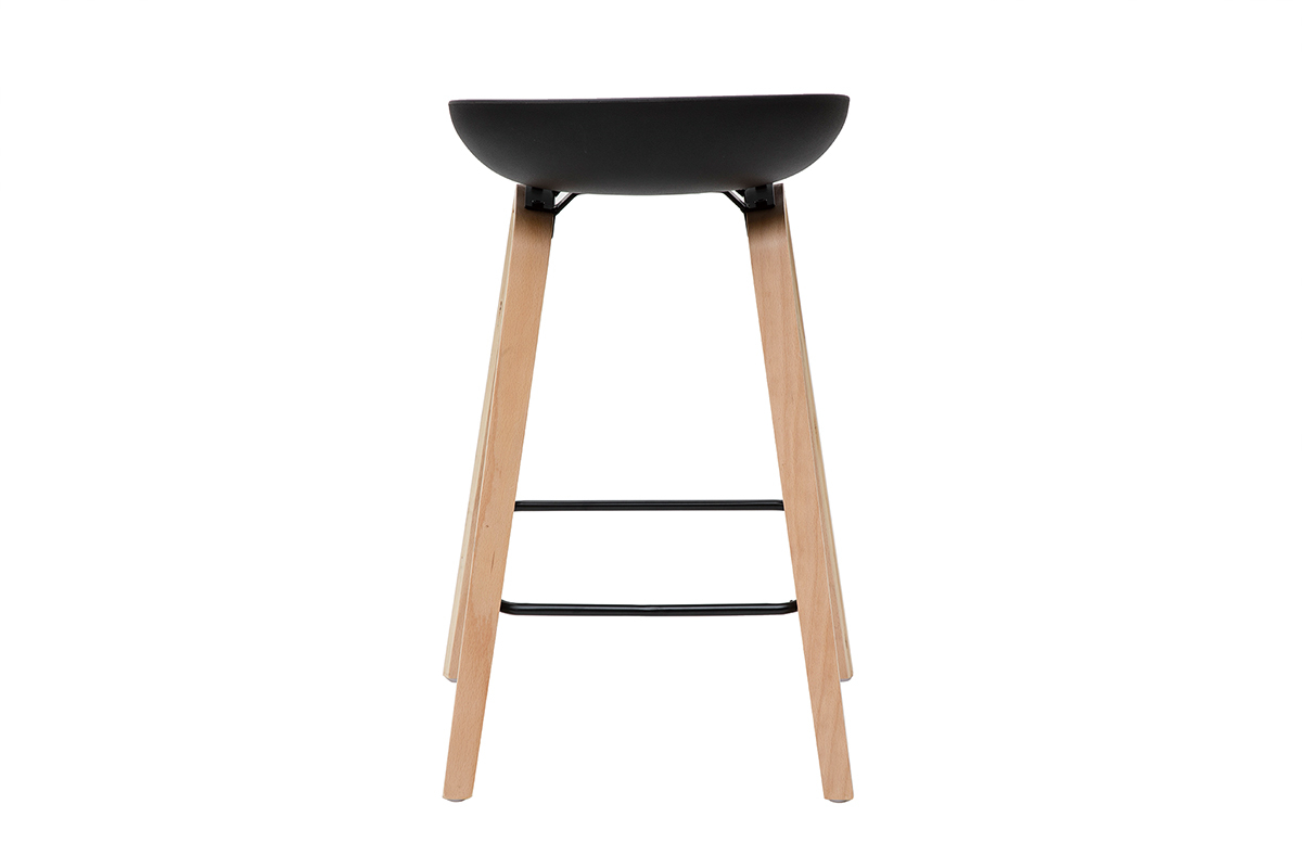 Taburetes de bar negro y patas madera 65 cm (lote de 2) LINO